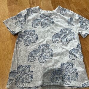 H&M Blue Tractor Print Gray Kids T-Shirt